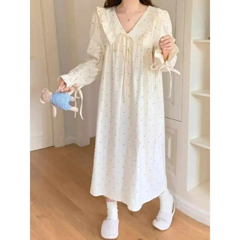 

Women's Pajamas Comfortable Nightgown Princess Gown Soft For Women Home Outerwear Sweet Ruffle Colorful Polka Dots Loose Cute