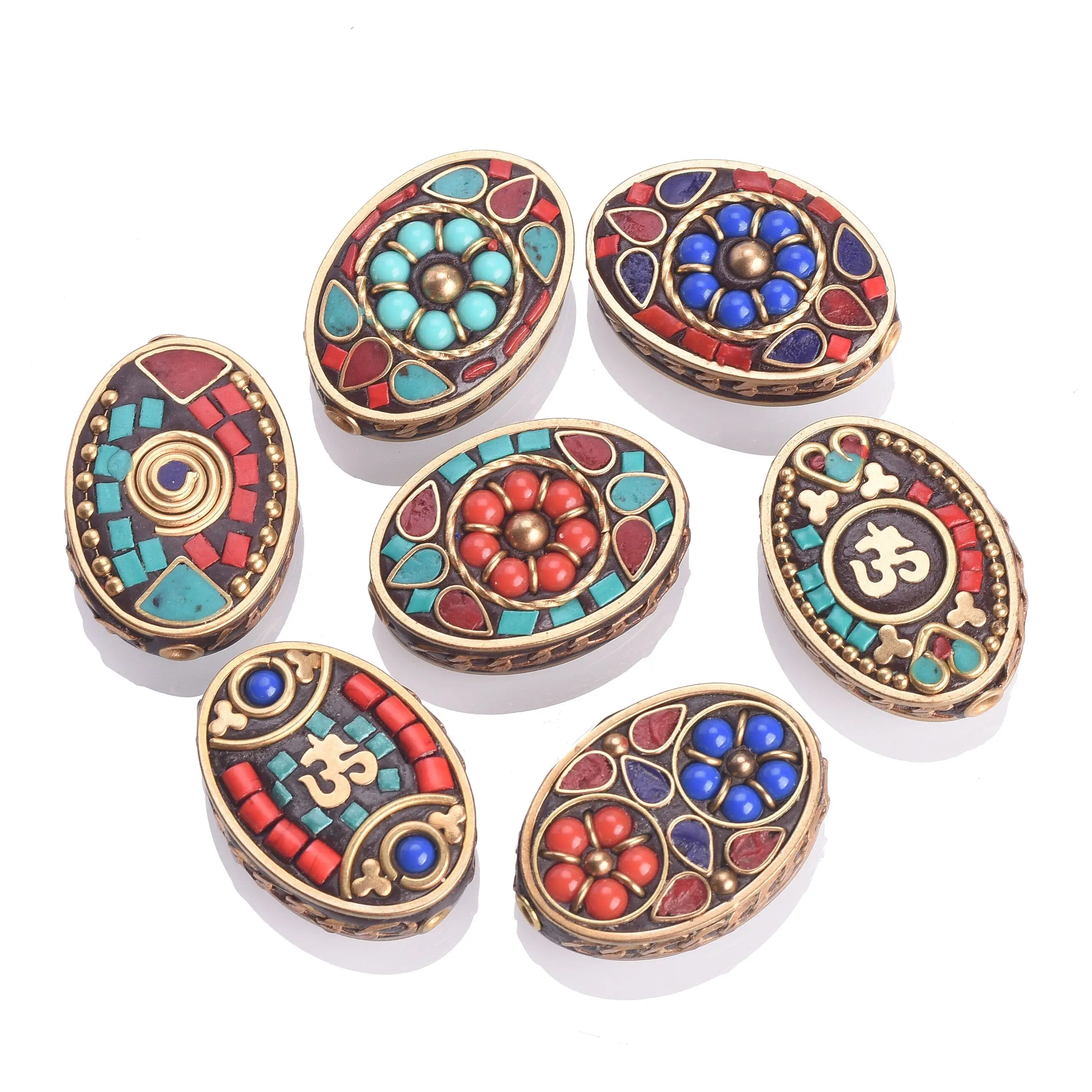 

1pcs Oval 30x21mm Handmade Nepalese Tibetan Buddhist Brass Metal Clay Loose Beads For DIY Necklace Jewelry Making