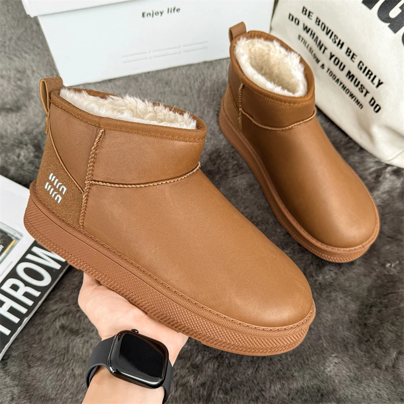 

Brown Plushed Men's Winter Boots Comfort Warmed Snow Boots Man Cotton Shoes Slip On Platform Ankle Boots For Men botas de nieve