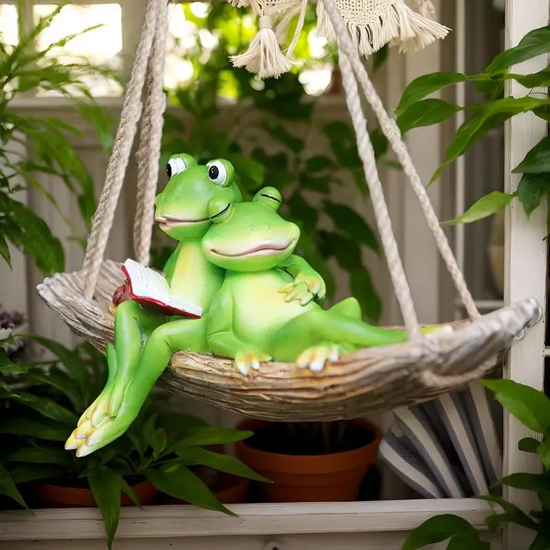 

Garden Figures Swinging Frog Yard Statues Outdoor Resin Art Realistic Animal Sculpture Weatherproof For Terrace Lawn Park