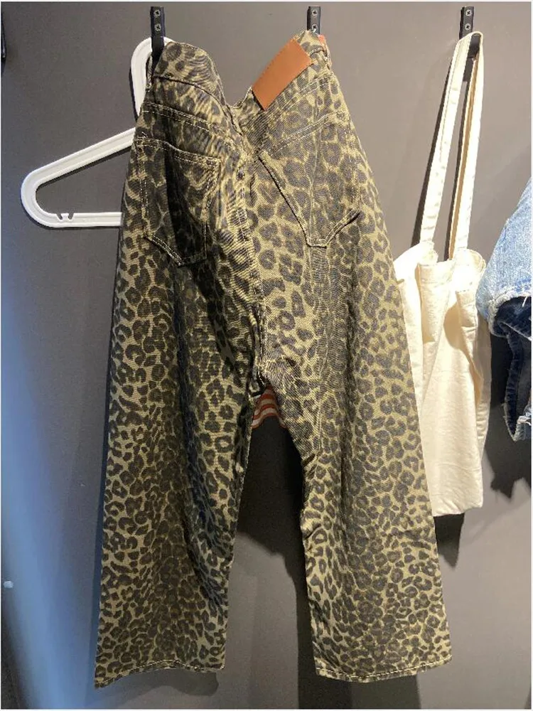 

Retro Leopard Printed Jeans Women Streetwear Fashion Baggy Hip-hop Loose Wide Leg Jeans Vintage Denim Trousers