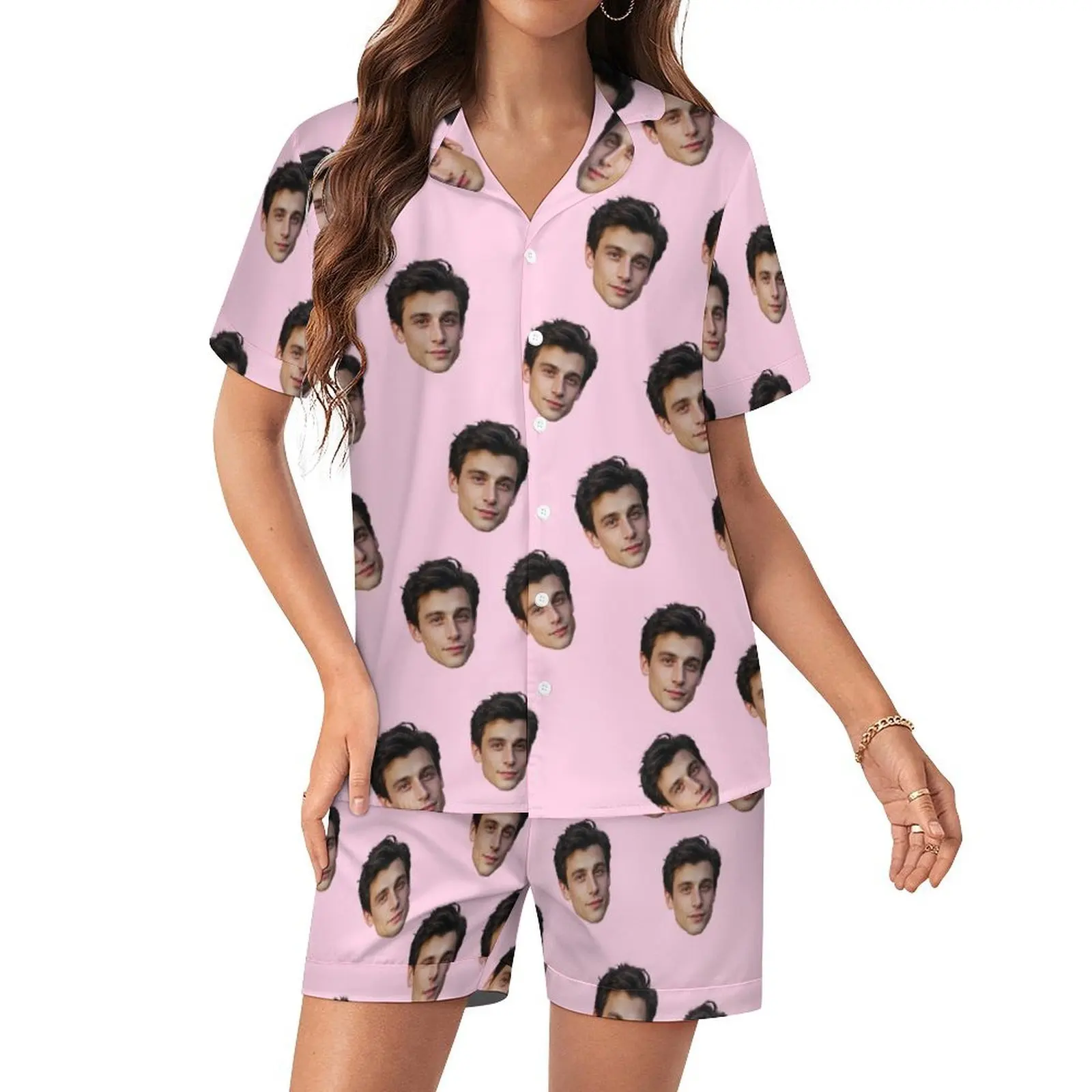 Custom Women's Summer Face Sleepwear Loungewear Custom Women's Short Sleeve Sleepwear Set Personalized Face Pajamas Cool Summe view 5