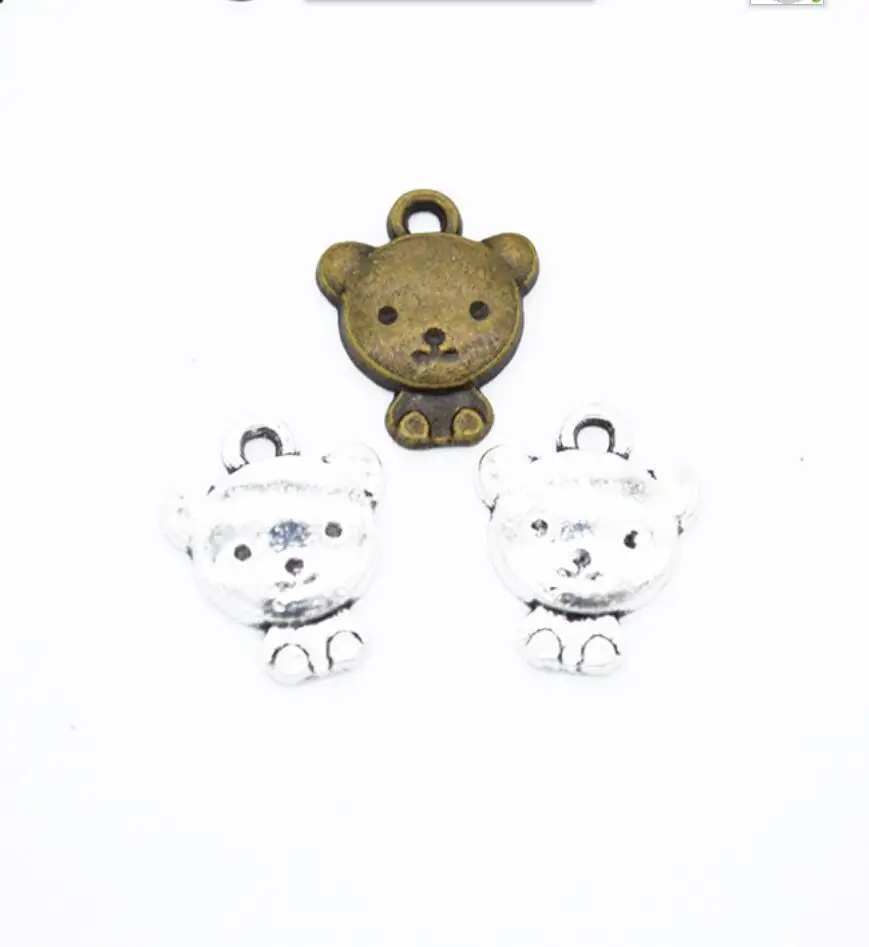 

100pcs Silver Color 13*11mm Lovely Bear Charms Doll Animal Pendant For DIY Handmade Metal Alloy Jewelry Making Accessorie F0808