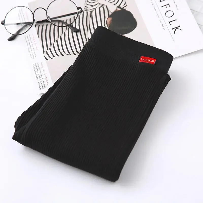 Ribbed Leggings For Women 2025 High Waist Autumn Winter Warm Legging Cotton Fashion Casual Threaded  Pants Women Leggins