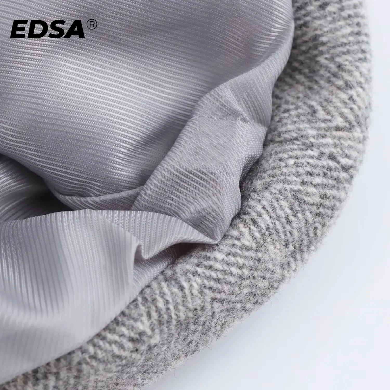 EDSA Women Herringbone Wool Blend Blazer with Flap Pockets for Office Lady Single Button Long Sleeves Jacket Outerwear