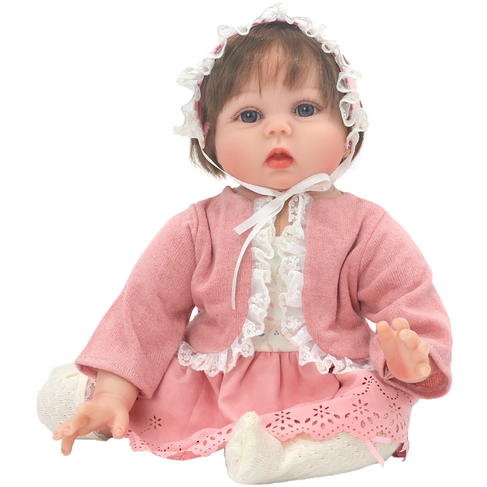 Sweet Pink Lace Doll Clothes Set for 22 Inch Baby Doll, Polyester Outfit with Cardigan Dress Hat Socks, No Doll Included