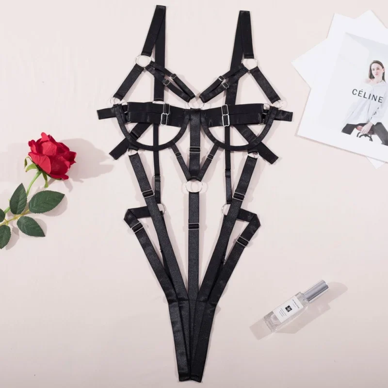 

Sexy Fashion Bikini Lingerie Sexy Ribbon Patchwork Underwire Backless Bodysuit Uniform Temptation