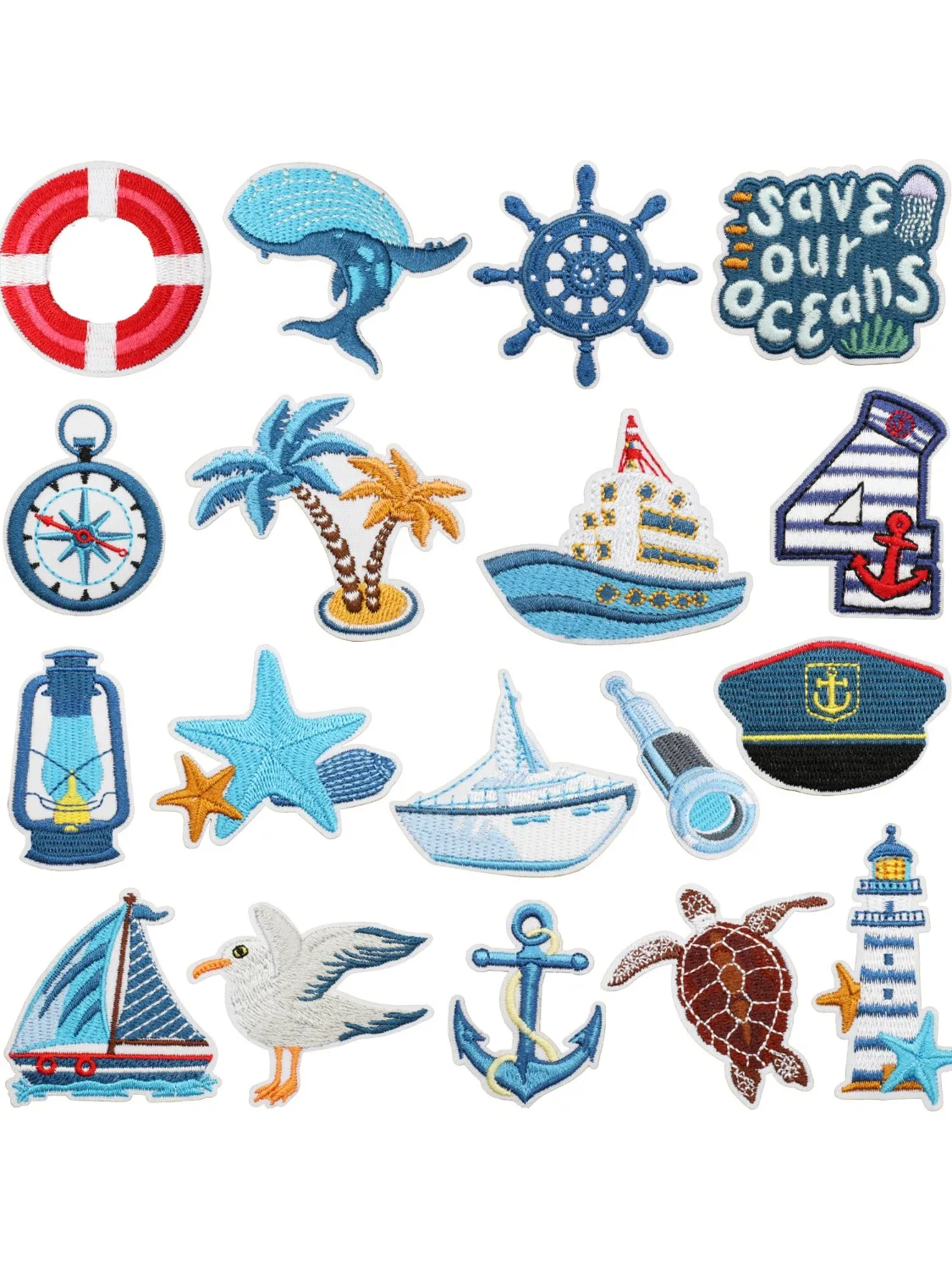 Textile brodé pour Voyage en mer, patchs à repasser pour T-shirts et shorts, décor de casquette de marin, Badge de phare de mouette, Appliques thermiques