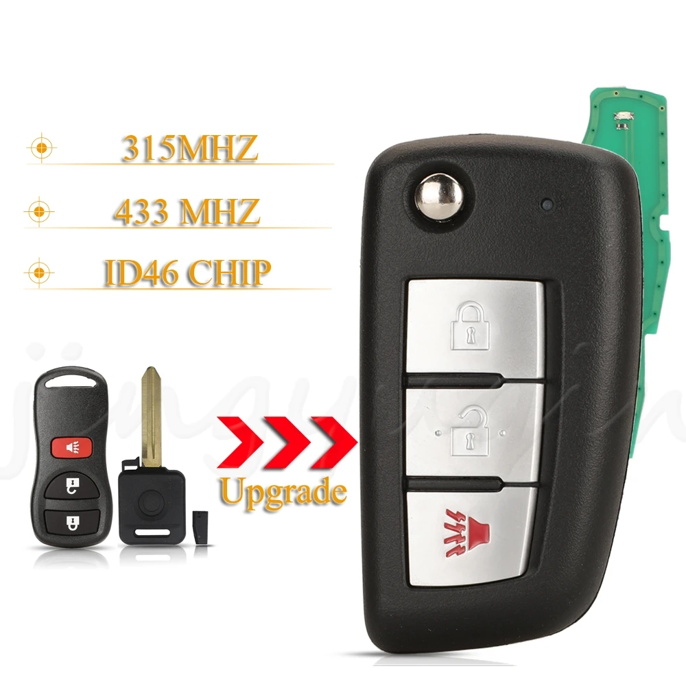 Jingyuqin 3 Buttons New style 433/315Mhz Modified Flip Remote Car key For Nissan Qashqai Sunny Sylphy Tiida X-Trail March Sentra