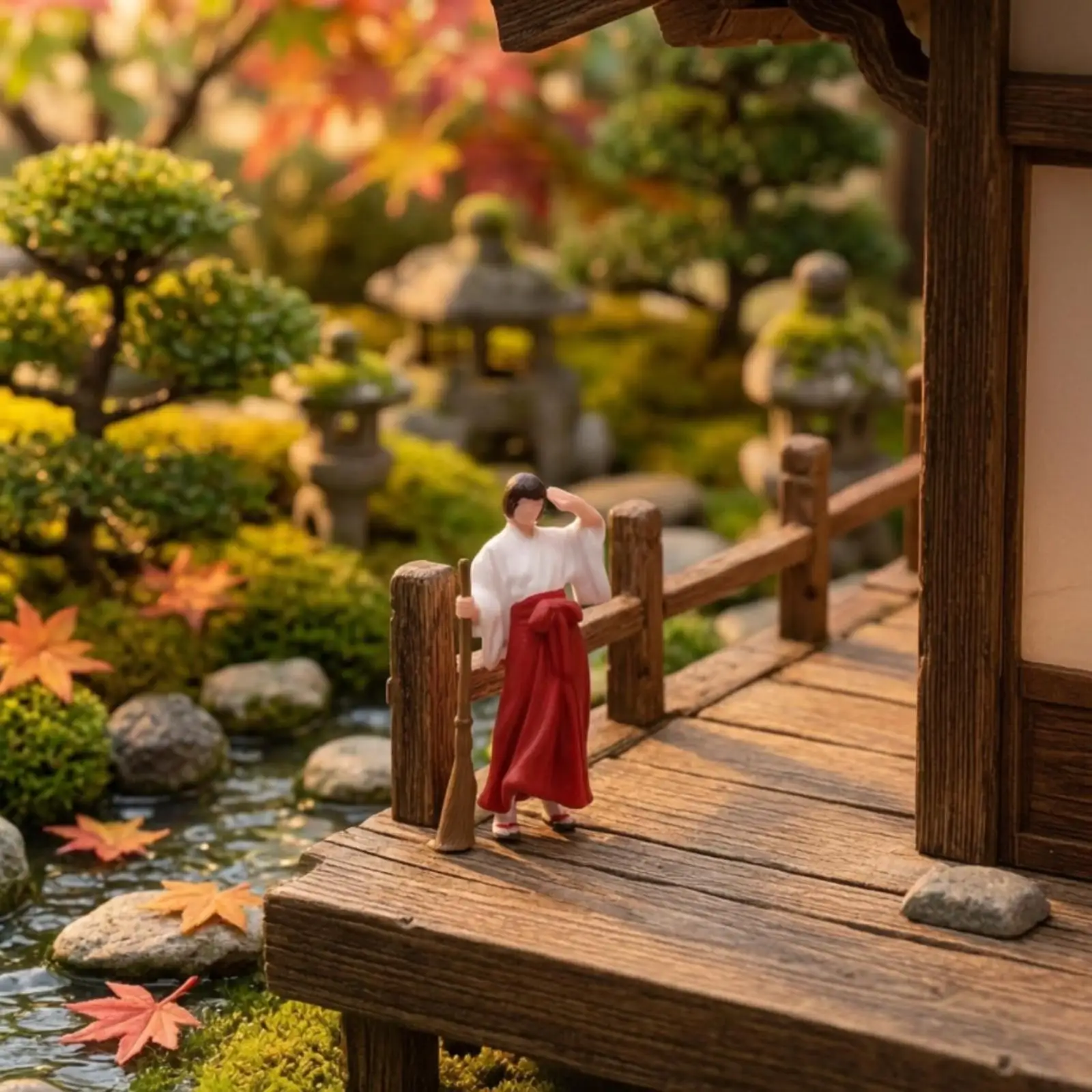 Miniature with Broom Hand-Painted Miniature Figurines 1/64 Scale for Collectors