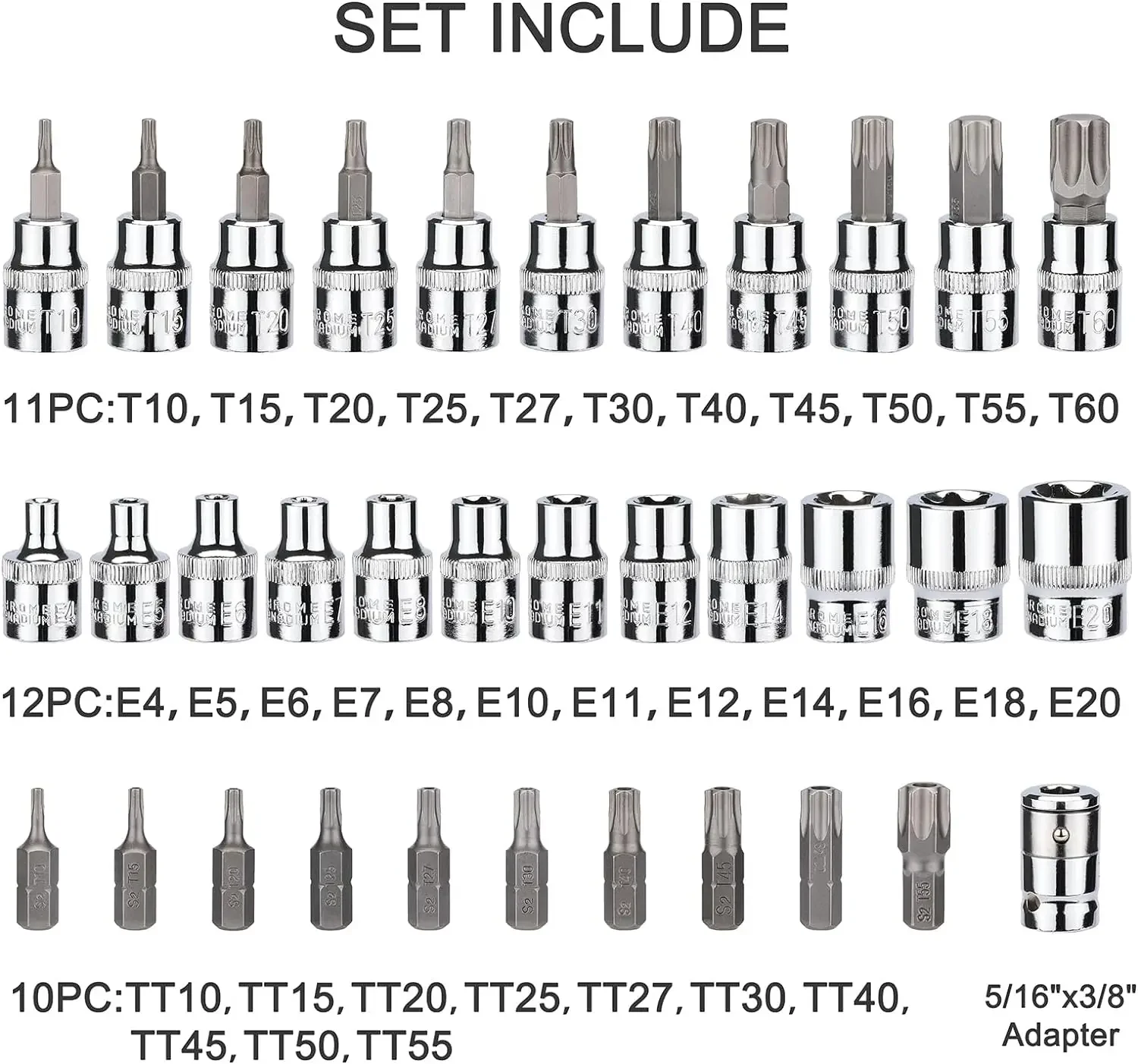 Imagem -03 - Hex Chave Soquete Conjunto de Ferramentas de Trabalho para Homens Catraca de Impacto sem Fio Manual Profissional Allen Keys Torx 34 Pcs