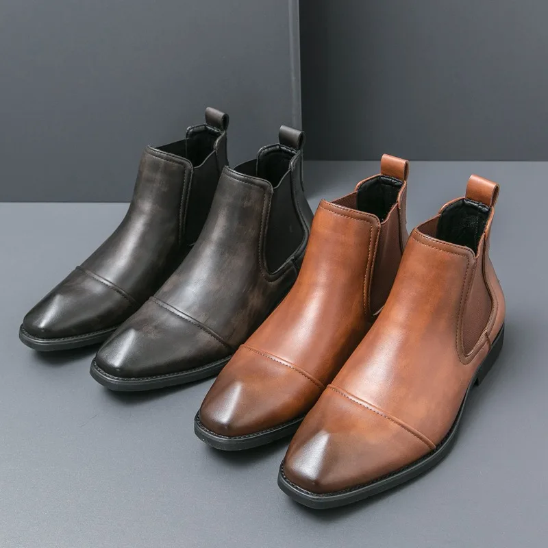 Luxury Brand Men Boots Fashion Casual Ankle Boots Classic Business Dress Boots for Men British Business Leather Boot Bota Hombre