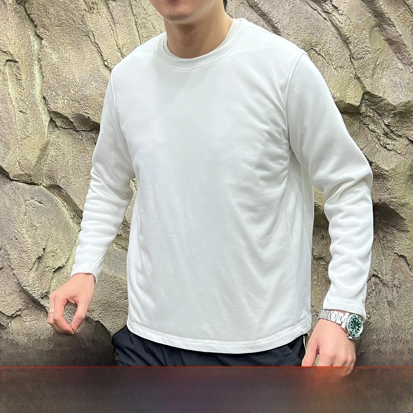 

Теплая футболка Du down Long Sve, мужская футболка-стойка, повседневная, круглый, из смеси хлопка и полиэстера, топ для пар, базовый слой