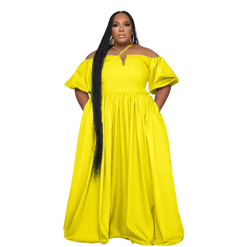 Plus Size Dresses Summer Halter Puff Sleeve Loose Maxi Dress Casual Streetwear Autumn Women Clothing Club Party Vestidos Outifts