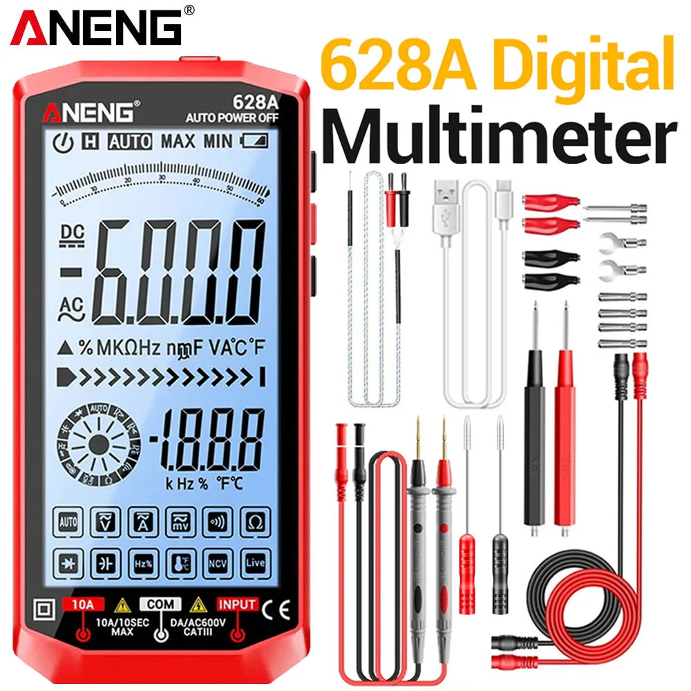 ANENG Digitale Multimeter Tester Oplaadbare High Definition Backlit Groot Scherm, 1000 V/10A Buigbare Sonde Elektricien Gereedschap 628A