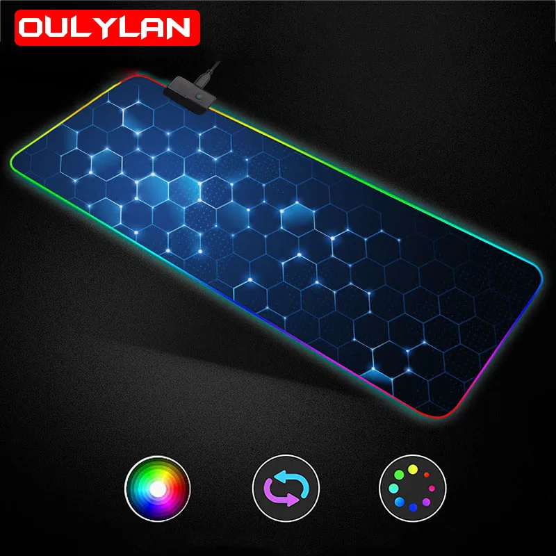 

RGB Luminous Keyboard Mouse Pad Computer Game Desktop Pad Large Thickened Waterproof Personality Desk Mat Honeycomb Pattern