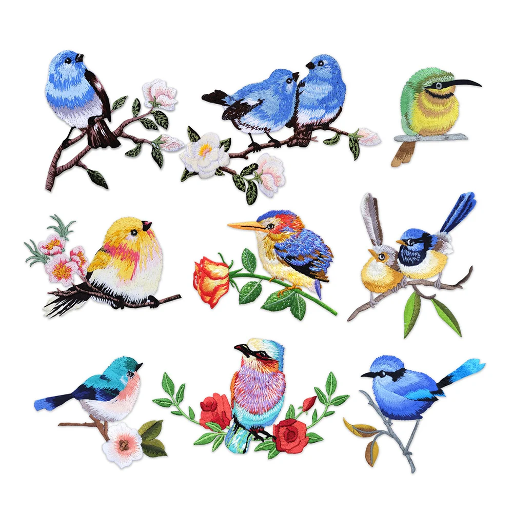 1 Piece Bird Patch Cartoon Iron on Embroidery Stickers for Clothing Bag DIY Decoration Applique, Back Adhesive