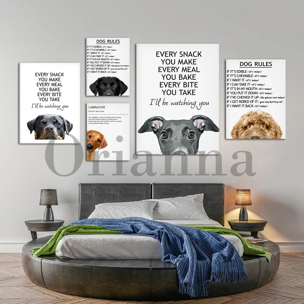 Dog Rules Red Fox White Labrador Cockapoo Black Greyhound Cocker Spaniel Funny Pet Wall Art Canvas Prints Posters Decor Painting