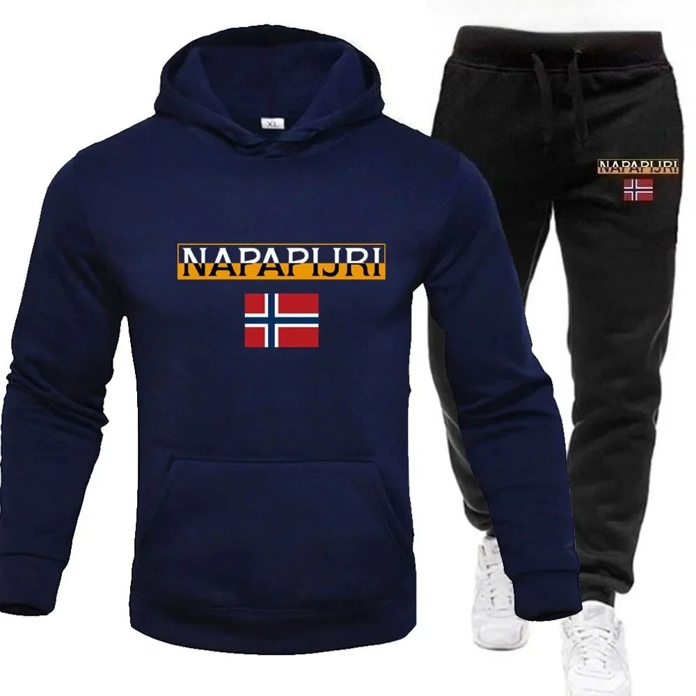 الخريف والشتاء الرجال الرياضة مجموعة الدافئة تشغيل السراويل 2 قطعة مجموعة هوديي رياضي + تشغيل السراويل مجموعة ملابس مطبوعة غير رسمية