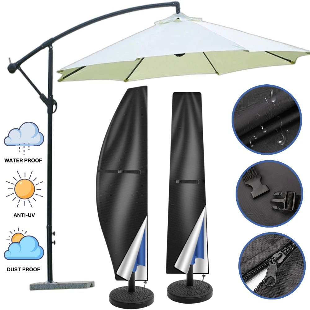 Patio Umbrella Parasol Cover Waterproof Outdoor Banana Straight Style Fits Cantilever Umbrella Up to 12-14 Feet