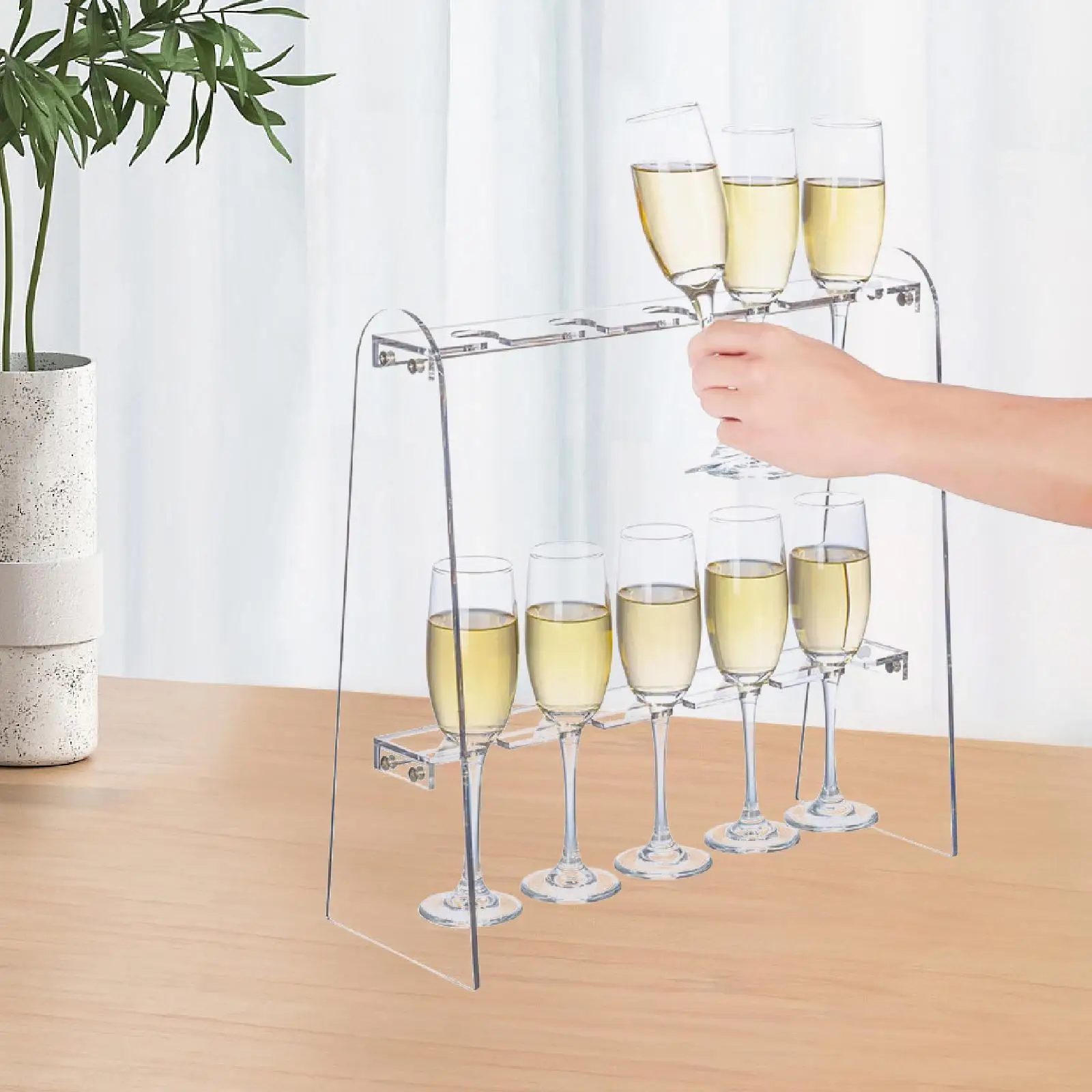 Champagne Holder Drinks Tower Clear Modern Champagne Flute Display Stand Double Layer for Birthday Party Restaurant Decor