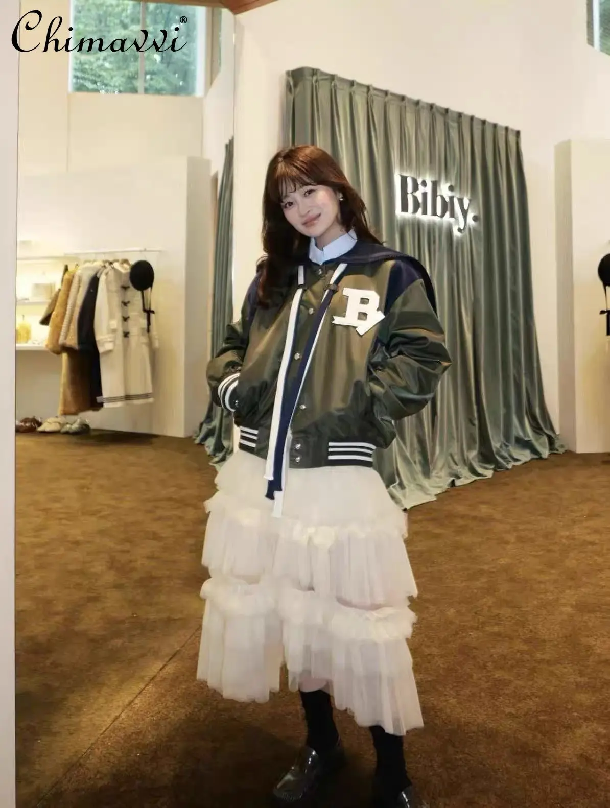 Japanese Sweet Cool Bomber Jacket Women Winter Fashion Big Sailor Collar B Letter Embroidered Loose Baseball Uniform Parkas