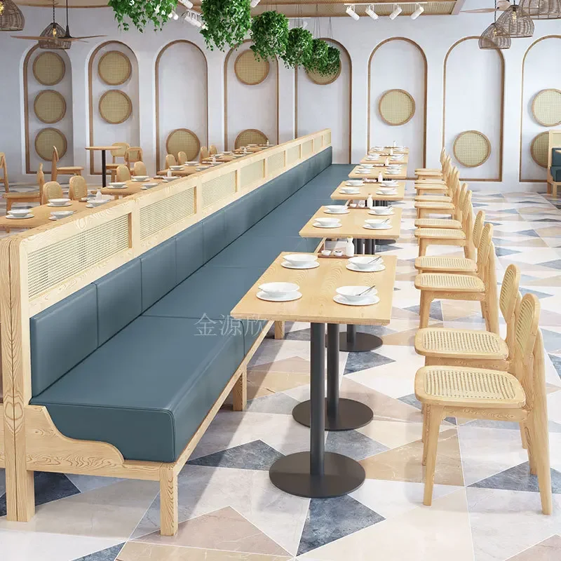 Theme restaurant tables and chairs tea house booth combination cafe bar tables and chairs solid wood braided rattan wall booth s