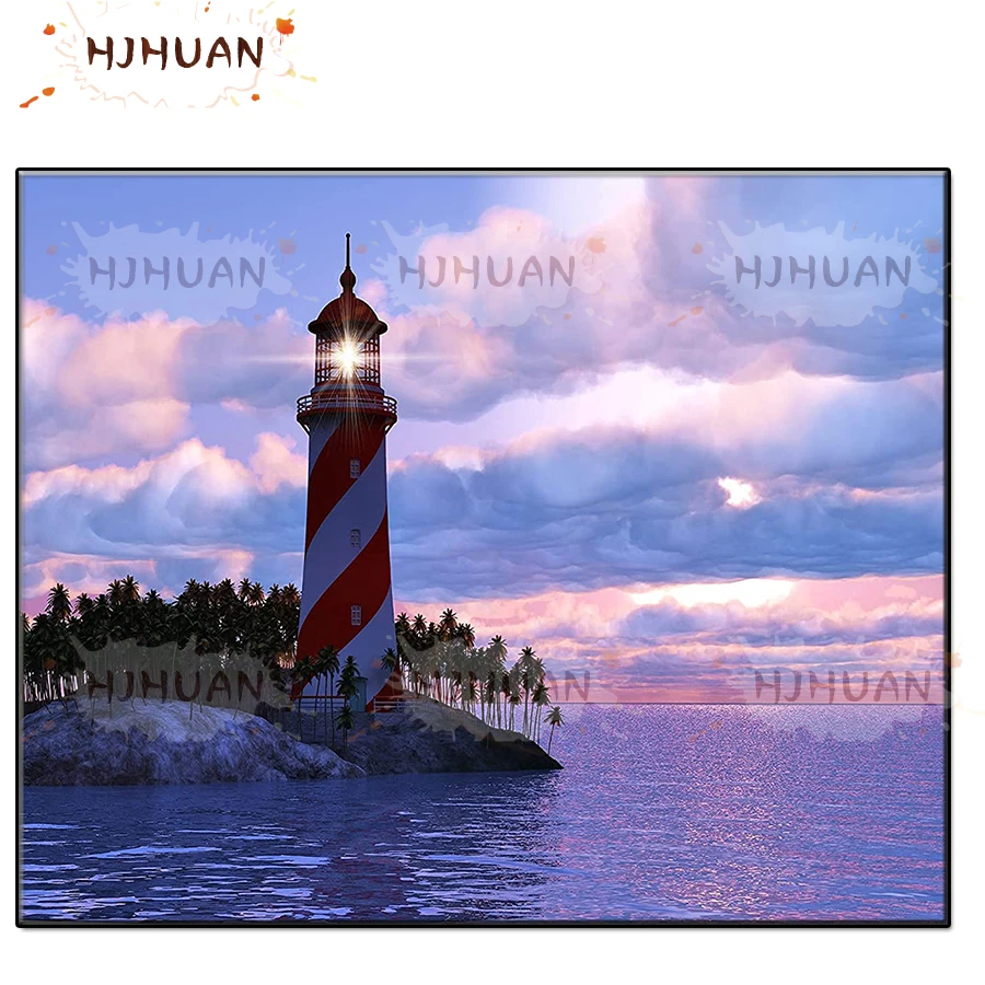 

5D Diamond Painting Cartoon, lighthouse landscape Full drill Mosaic Round Diamond Embroidery Diamond Art Rhinestones Christmas