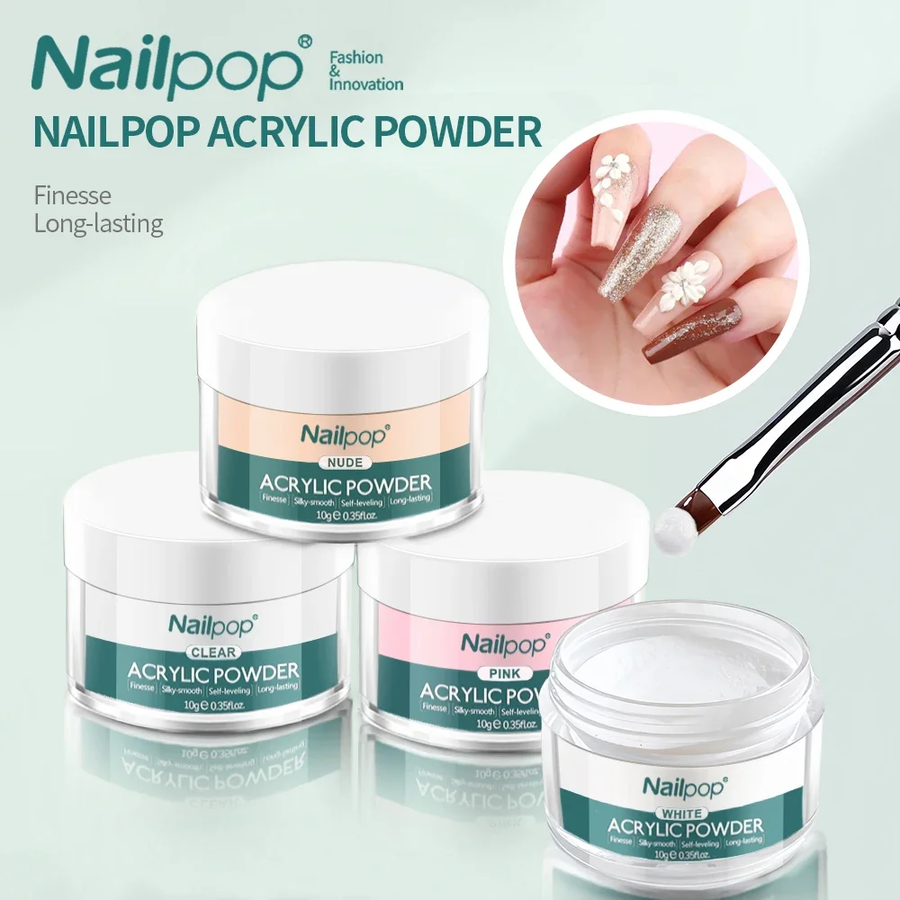 NAILPOP-polvo acrílico profesional para uñas, transparente/nudo/rosa, ultrafino, para decoración de uñas acrílicas, puntas 3D, tallado, extensión de