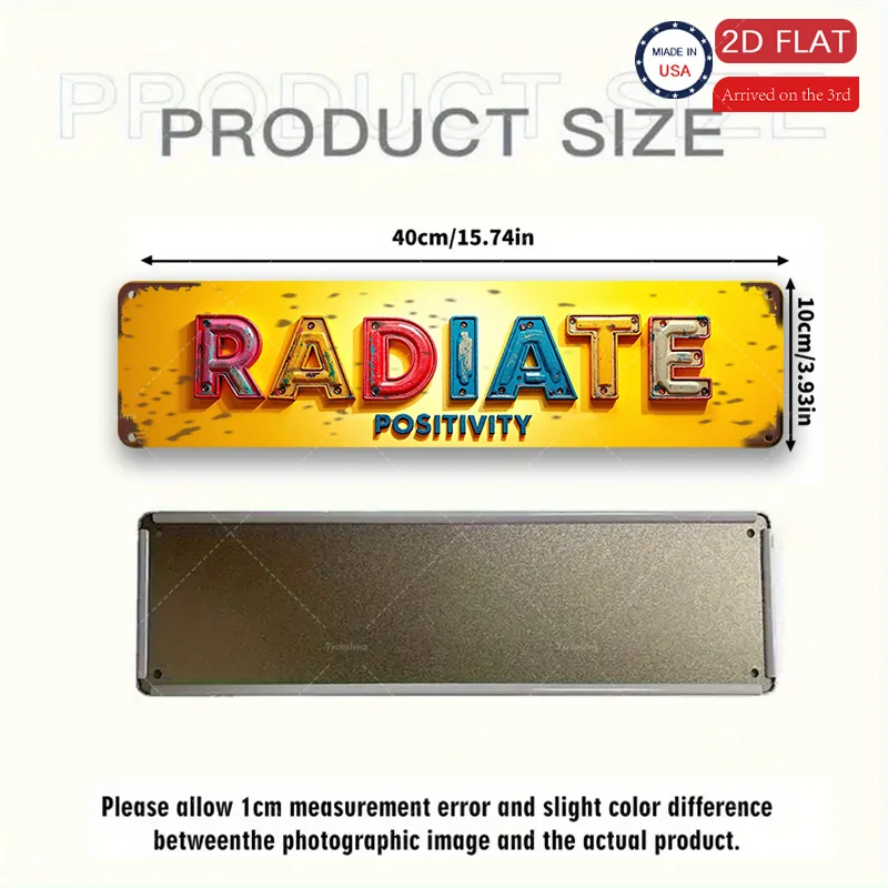 1 قطعة علامة معدنية، 4 × 16 بوصة "إيجابية مشعة: لافتة معدنية مسطحة نابضة بالحياة ثنائية الأبعاد لديكور المنزل" #3