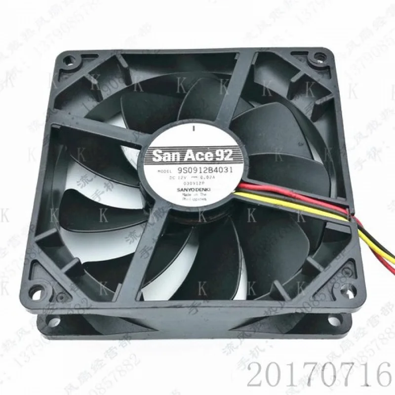 

C FOR Sanyo 9S0912B4031 9225 DC12V 0.02A 9CM 3-Wire Speed Measuring Silent Fan