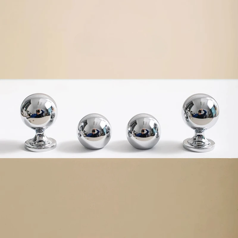 Bright Chrome Solid Brass Cabinet Knobs French Luxury Cupboard Handles Silver Furniture Hardware Drawer Pull Kitchen Accessories