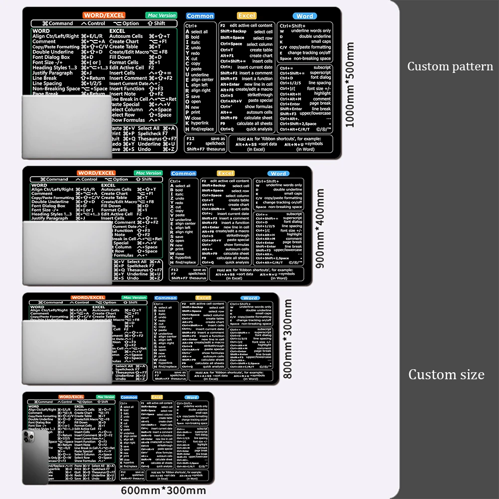 Windows and Excel keyboard shortcuts mouse pad, large keyboard mouse pad with seamed anti-slip base. Office computer desk mat