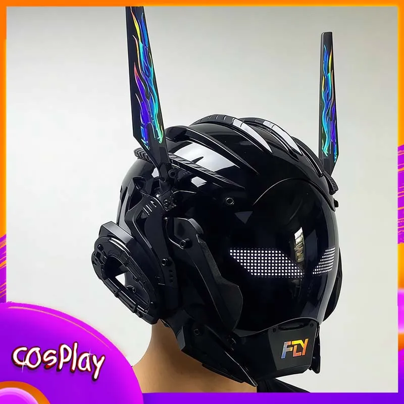 

Cyber Punk Fly Mask Costumes Cosplay Mech Soldier Helmet With Screen With Phone APP Control Halloween Party Bar Prop Adult Gift