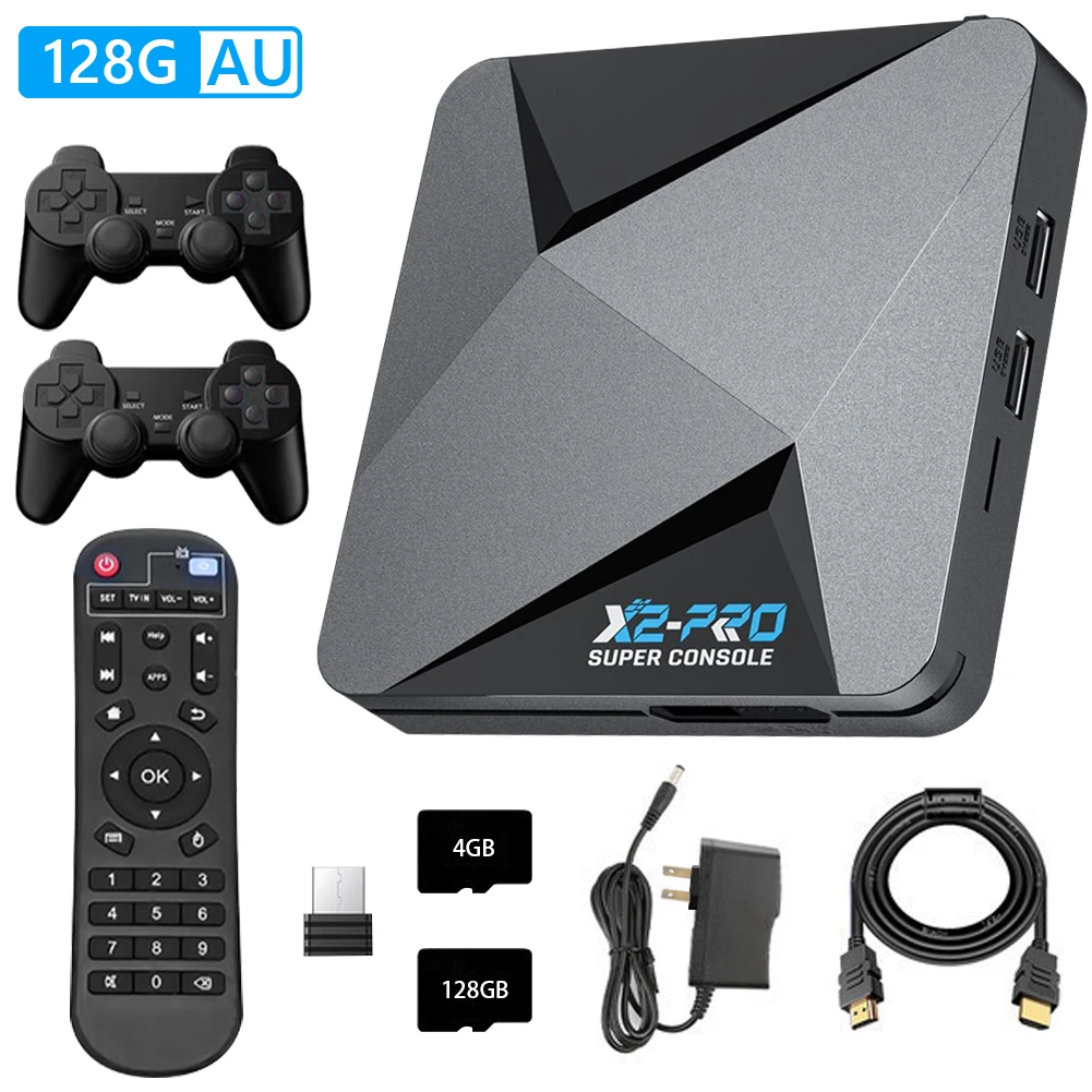 وحدة تحكم X2 PRO Super المدمجة 100000 + وحدة تحكم محاكي الألعاب 4K UHD 2.4G/5G WiFi BT 4.3 متوافقة مع 60+ محاكيات للأطفال والكبار