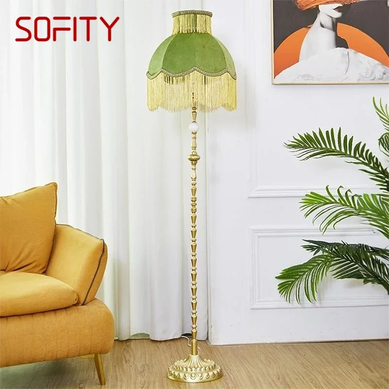 SOFITY French Tassel Retro Floor Lamp Luxury GreenLiving Room Sofa Bedroom Study European American Vertical Bedside Floor ures