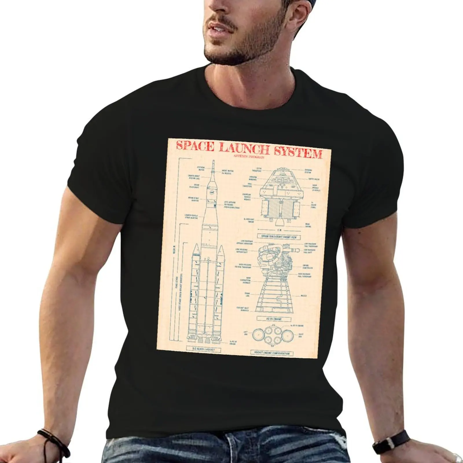 Space Launch System (SLS) - Old Paper Grid T-Shirt man t shirts for men essential t shirt T-Shirt