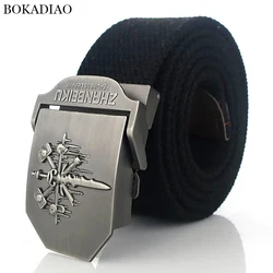 BOKADIAO Men&Women Military Canvas Belt Luxury Sword Metal Buckle Jeans Belt Army Tactical Belts For Women Waistband Strap Male