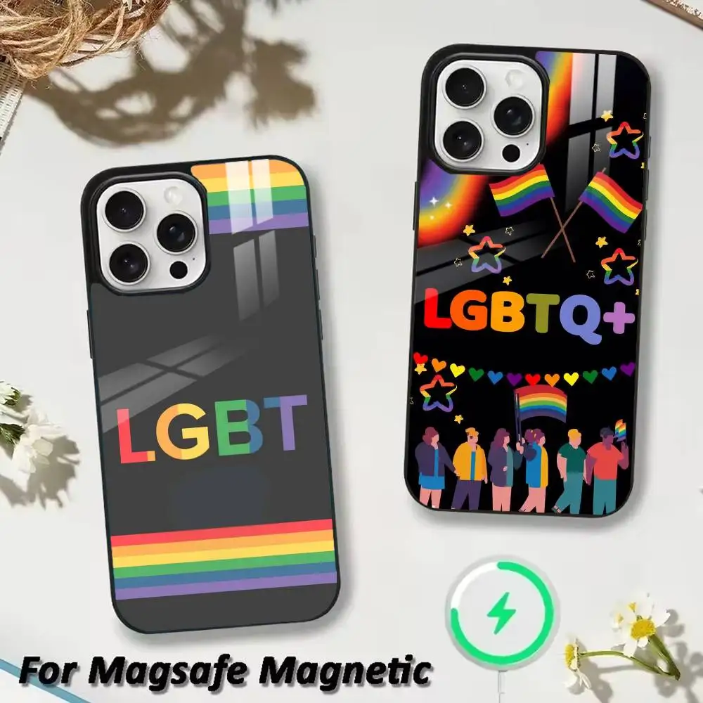 

Чехол для телефона с радугой для геев и лесбиянок ЛГБТ для iPhone 17, 16, 15, 14, 13, 12, Pro Max Plus для Magsafe Mirror, беспроводной магнитный чехол