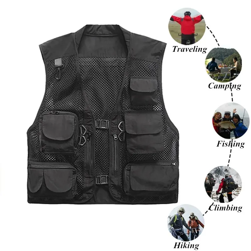 

Men Multifunction Quick-Dry Mesh Tactical Vest Summer Outdoors Multi Pocket Jackets Waistcoat Men Professional Photography Vests