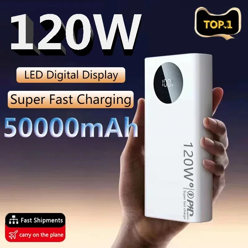 120W 50000mAh Power Bank High Capacity Fast Charging Powerbank Portable Capacity External Battery Charger For All Phones Xiaomi