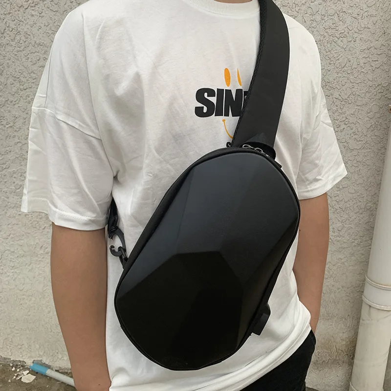 

Waterproof Chest Pack Messenger Bag for Men Women Hard Shell Shoulder Bag for Cycling with USB Earphone Jack