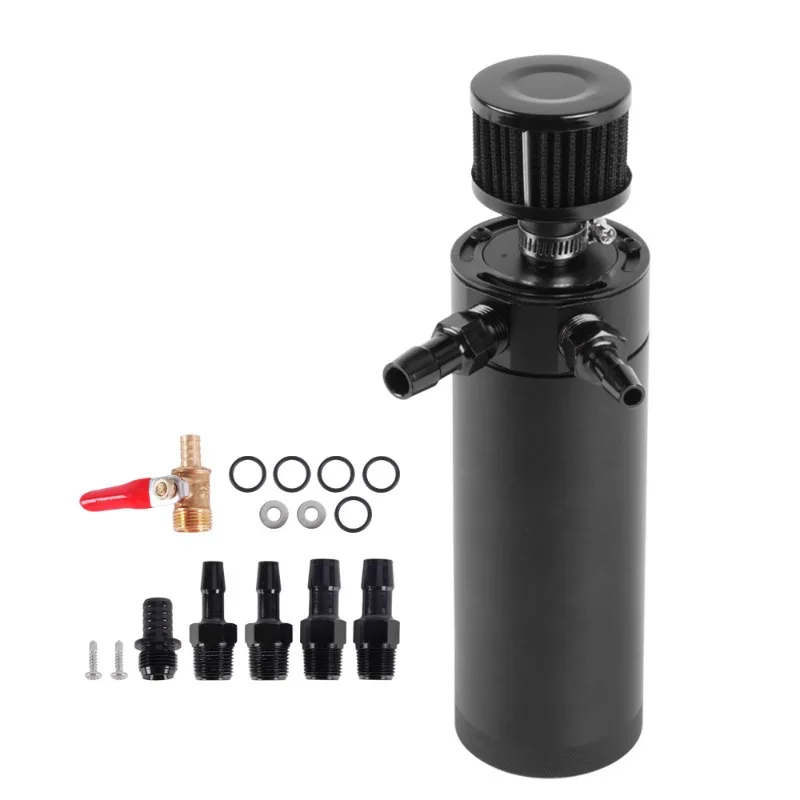 Suitable for black elongated two-hole oil breathable pot waste gas waste oil recovery pot with air filter oil valve