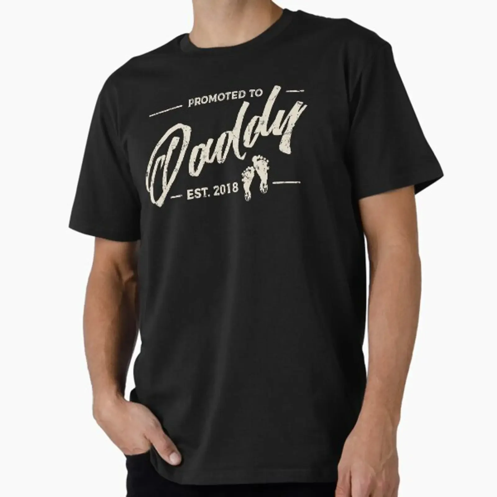 Promoted To Daddy 2018 New Dad Expecting Father Distressed Premium T Shirt vintage Washed Top For Everyday Wear fashion graphic