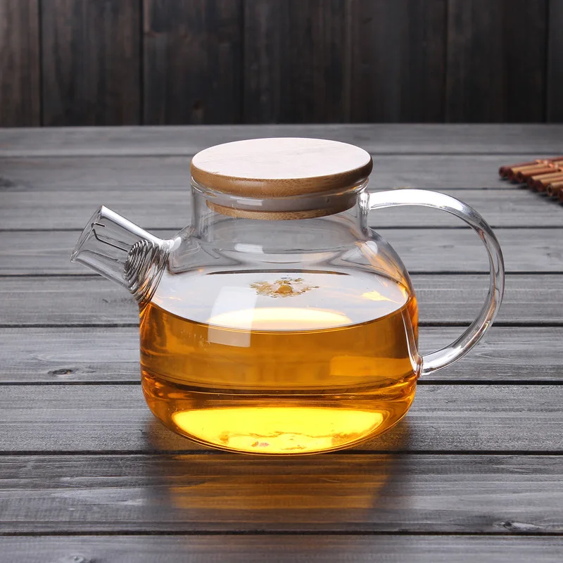 

Glass Teapot Heat Resistant Glass Tea Infuser Pot With Wooden Cover Flower Tea Puer kettle Coffee Cup Teapot Set