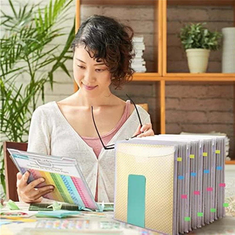 A42Z-36Pcs Plastic Scrapbook Paper Storage With Buckle Design,With 100Pieces Multicolor Sticky Index Tabs For Holding 12X12inch