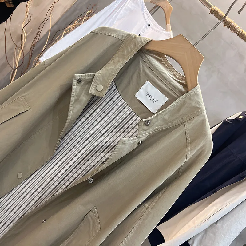 SuperAen 2026 Autumn New Loose Mid-Length Polo Collared Coat Korean Style Simple Casual Solid Color Women's Coats
