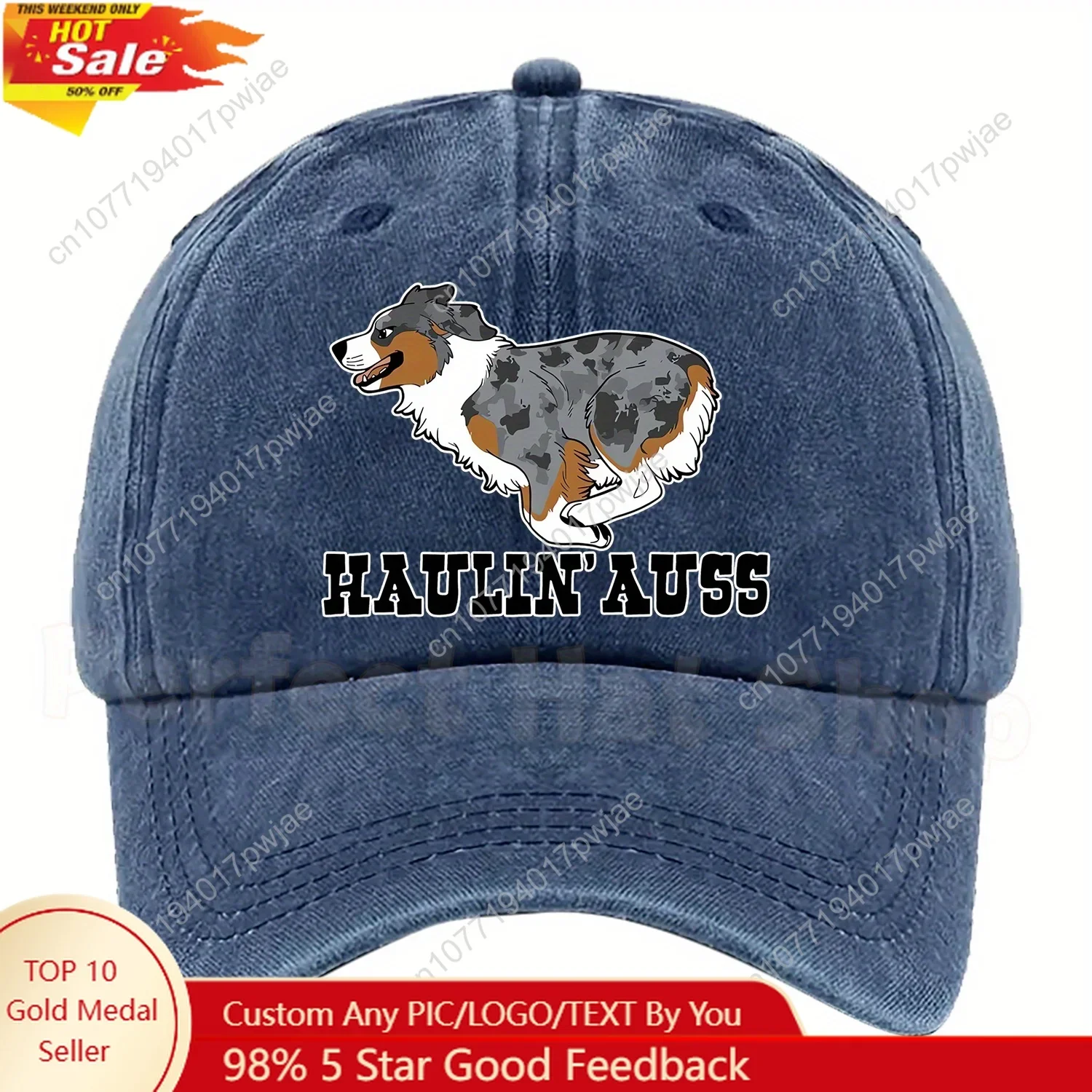 A Cute Baseball Cap Featuring a Sheepdog Pattern, Available in Multiple Colors with an Adjustable Size.