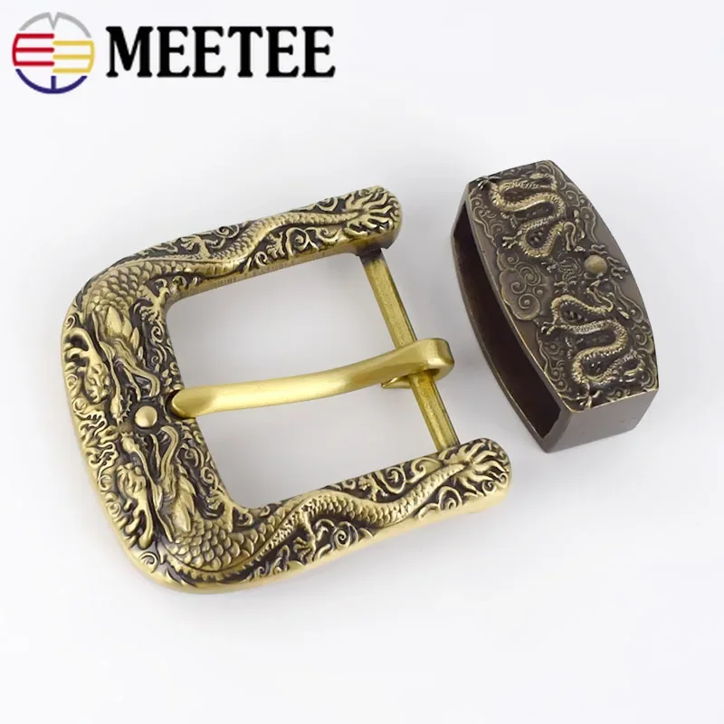 Meetee 40mm Vintage Dragon Solid Brass Belt Buckle Metal Pin Buckles Loop for 37-38mm Belts DIY Leathercraft Accessories YK169