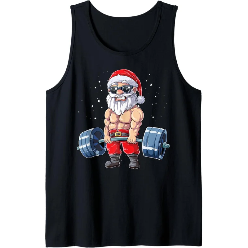 Santa Weightlifting Christmas Fitness Gym Deadlift Xmas Men Tank Top